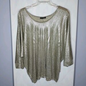 Kim & Cami Women’s Top 3X Silver Gold Metallic Casual Chic Evening Glamour Party